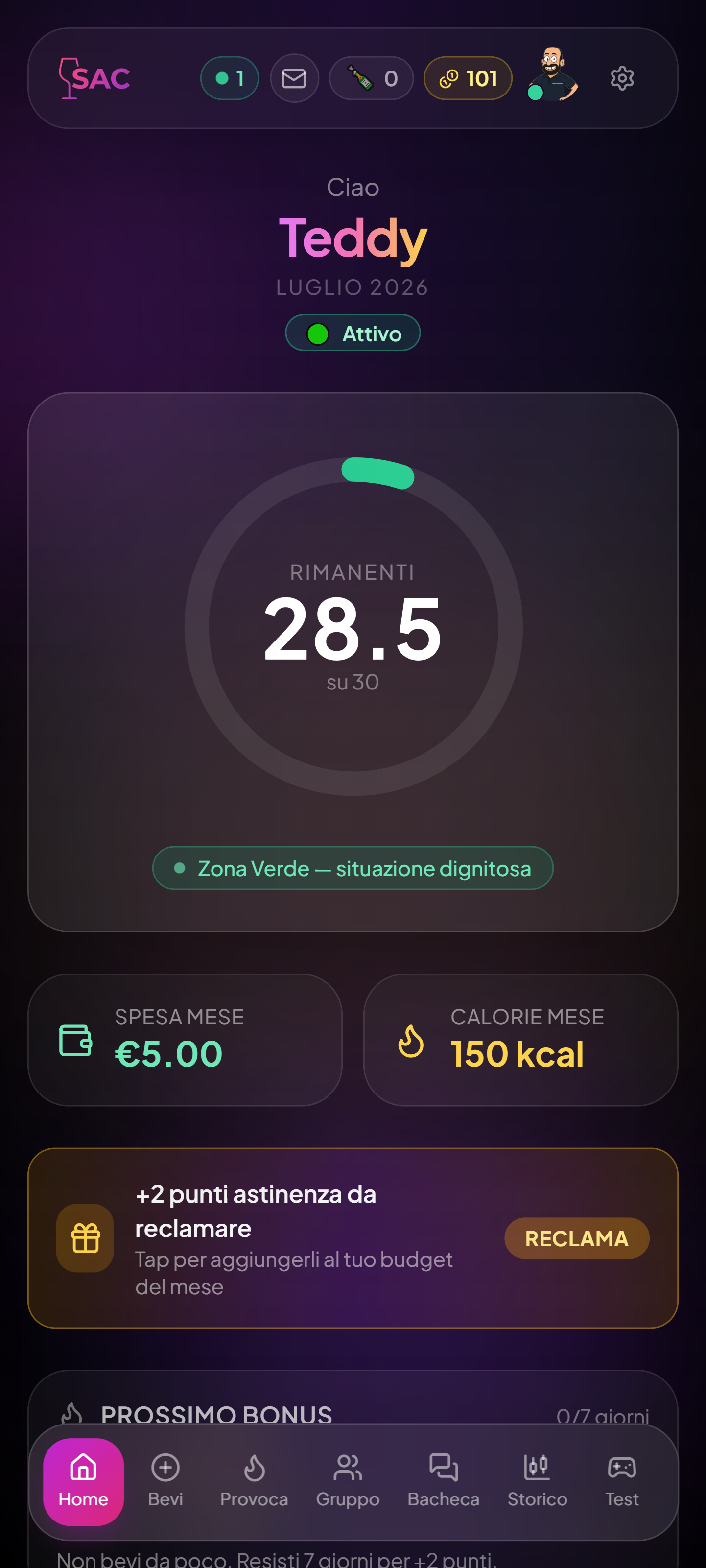 Dashboard con anello dei punti